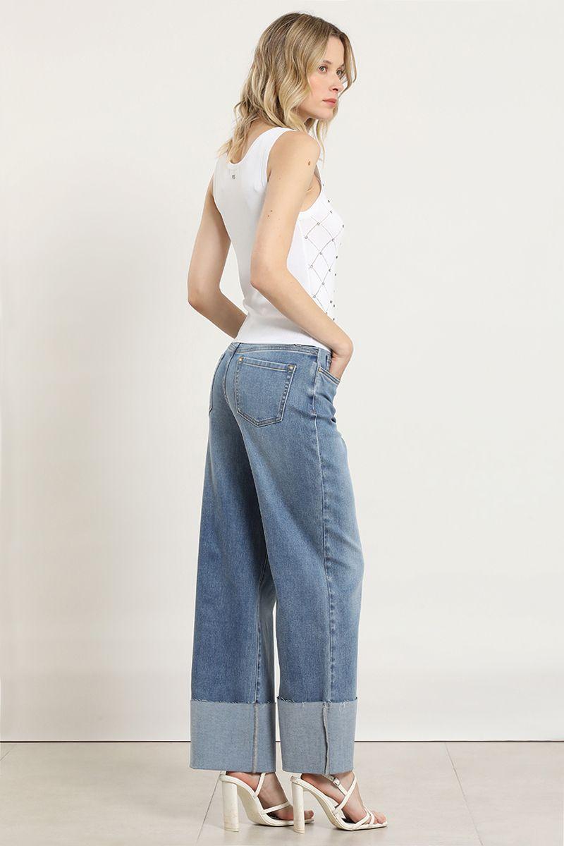 Jeans straight, tiro medio, azul Liola-5