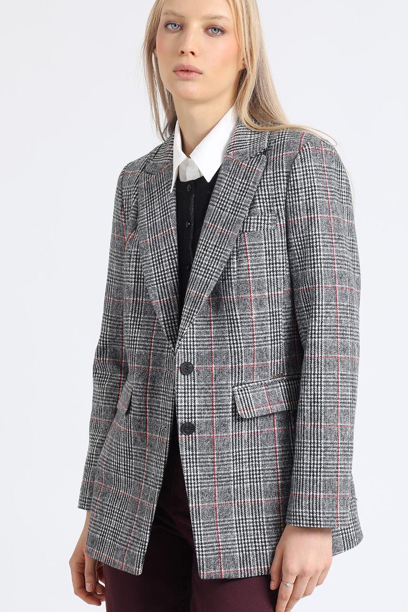 Blazer Entallado Principe De Gales, Negro Liola-3