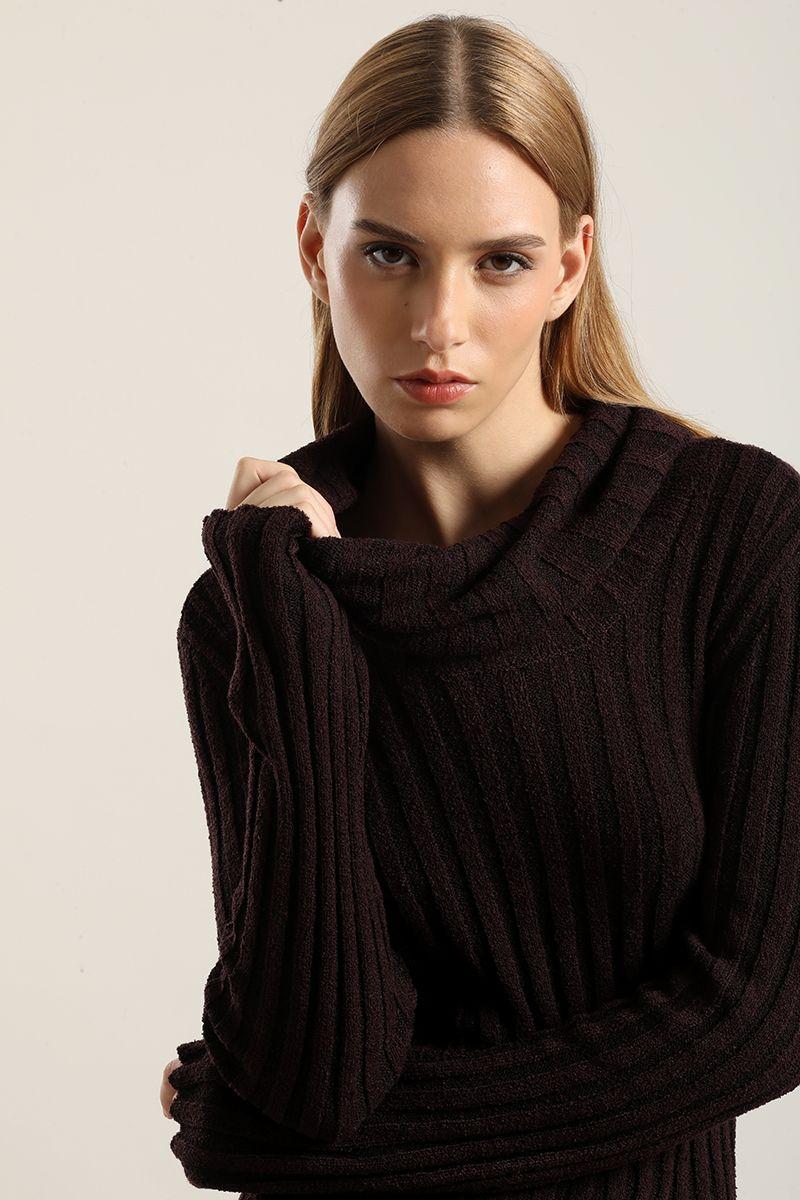 Jersey punto escote drapeado, burdeo Liola-2