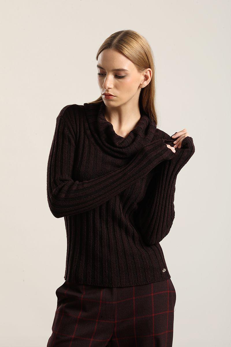 Jersey punto escote drapeado, burdeo Liola-3