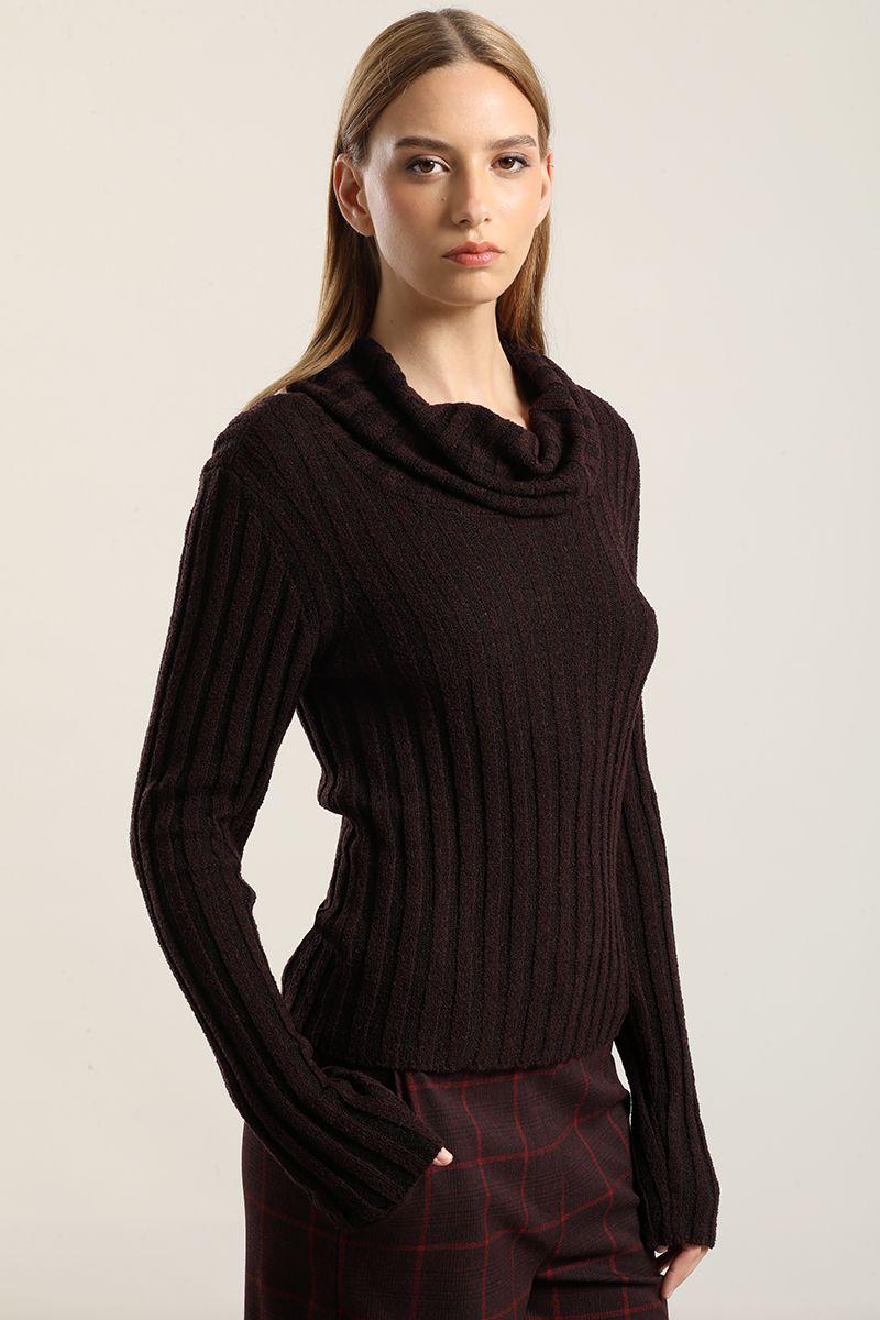 Jersey punto escote drapeado, burdeo Liola-4