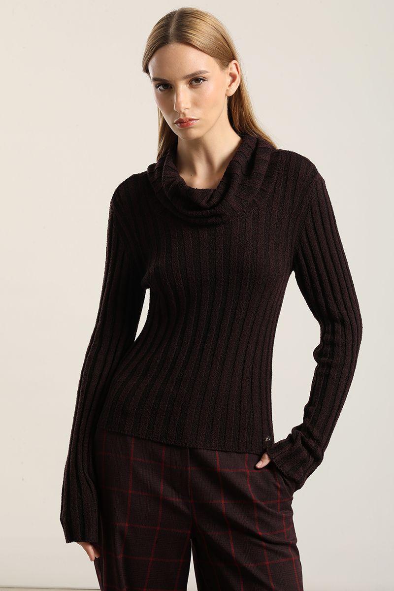 Jersey punto escote drapeado, burdeo Liola-0