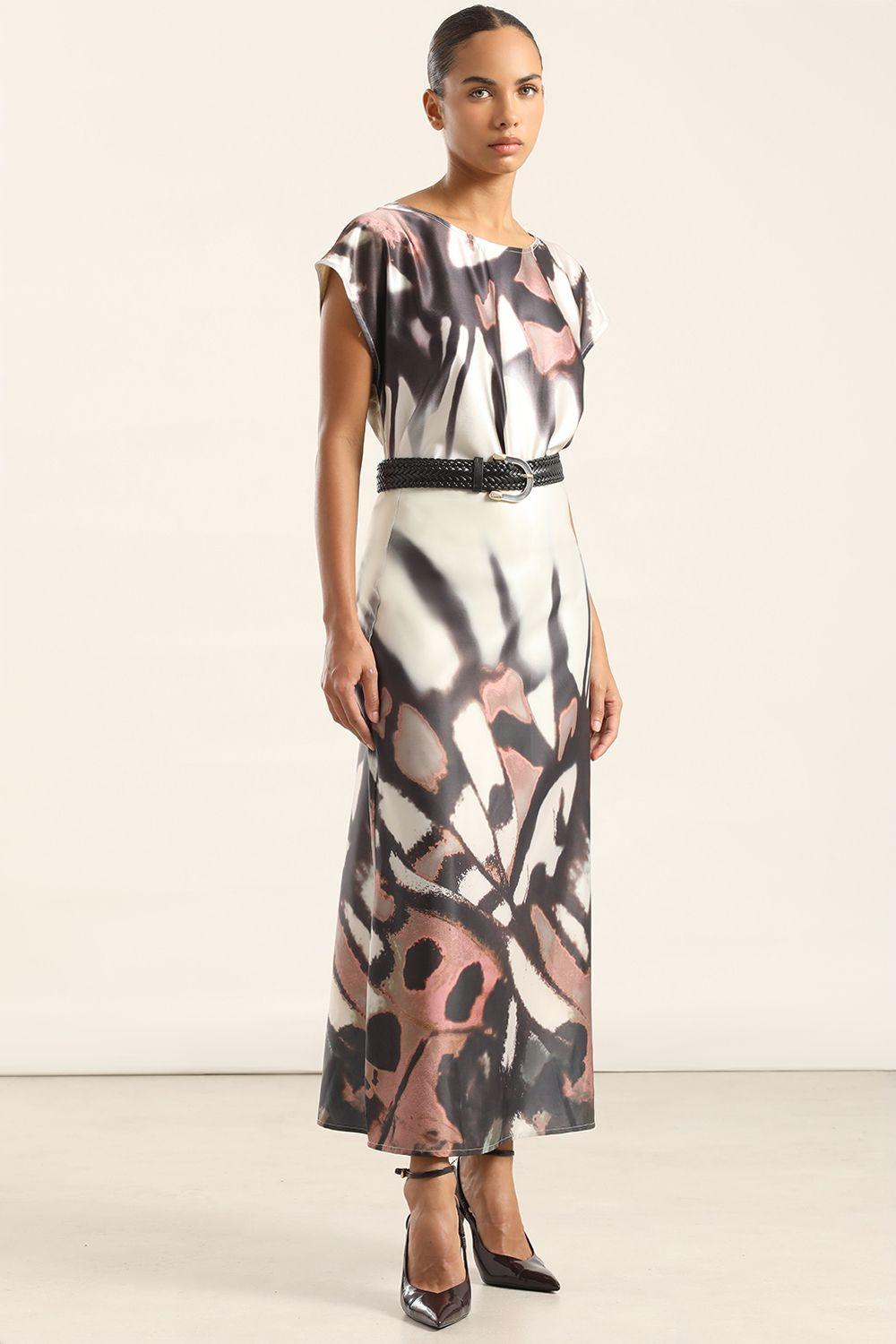 Falda Midi Satin Estampado, Beige Liola-2