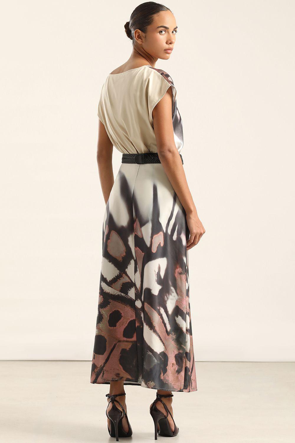 Falda Midi Satin Estampado, Beige Liola-3