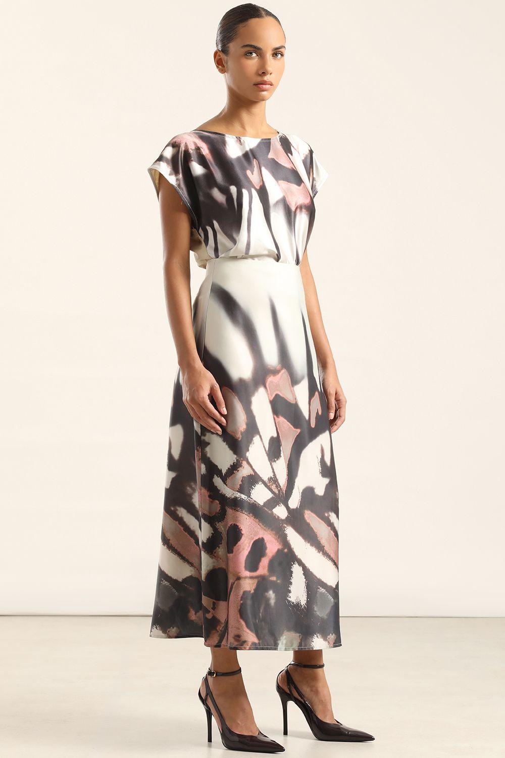 Falda Midi Satin Estampado, Beige Liola-4