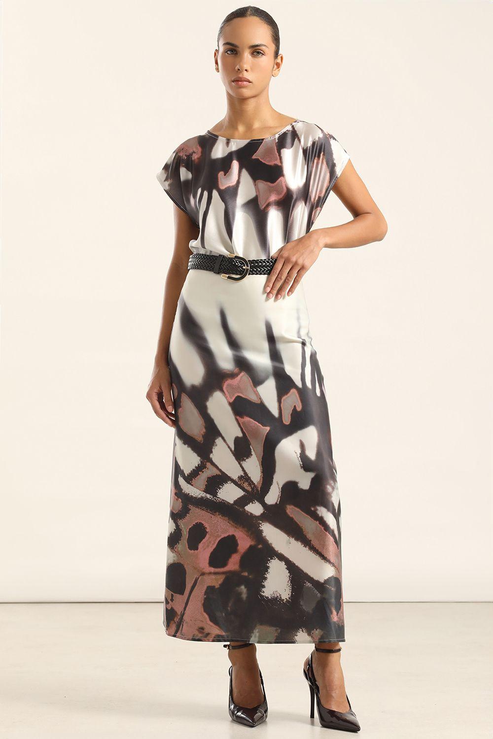 Falda Midi Satin Estampado, Beige Liola-5