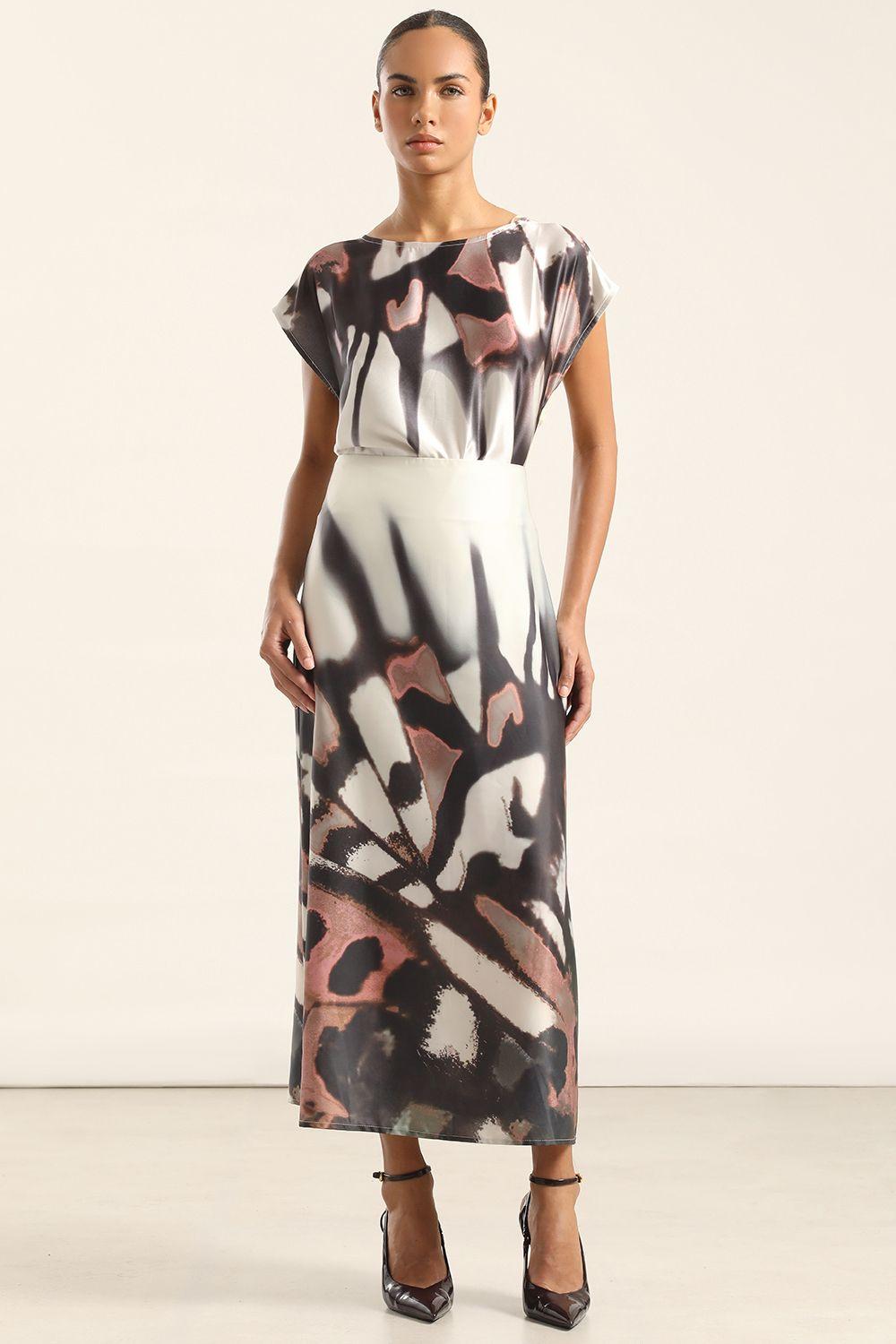 Falda Midi Satin Estampado, Beige Liola-6