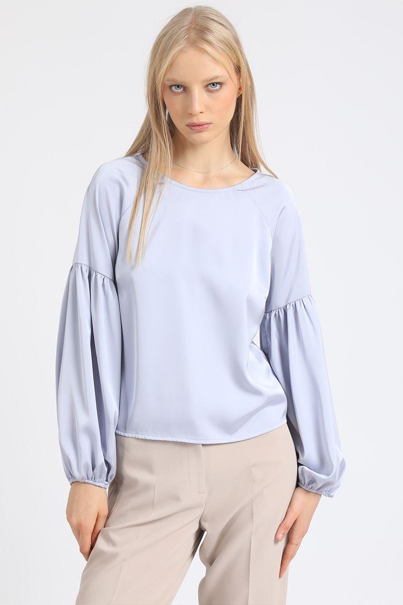 Blusa Manga Aglobada, Satin Celeste Liola-0