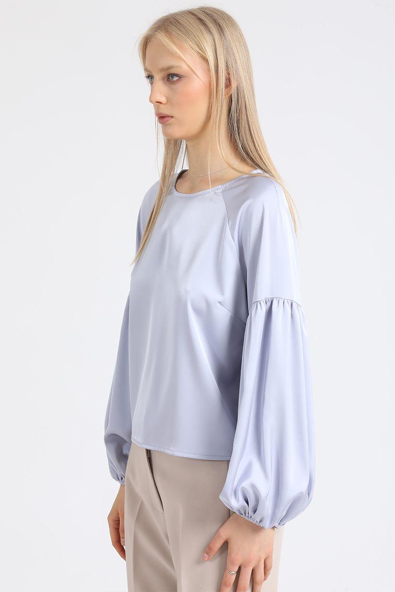Blusa Manga Aglobada, Satin Celeste Liola-3