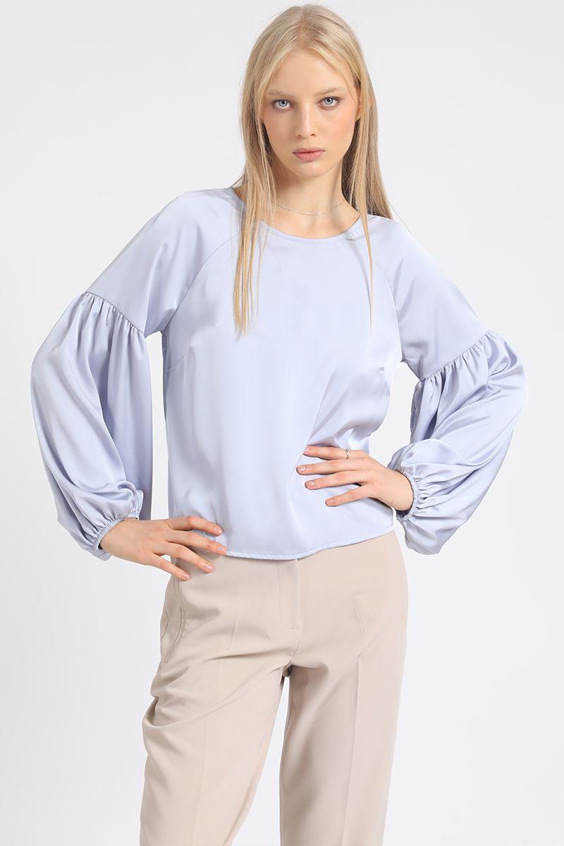 Blusa Manga Aglobada, Satin Celeste Liola-4