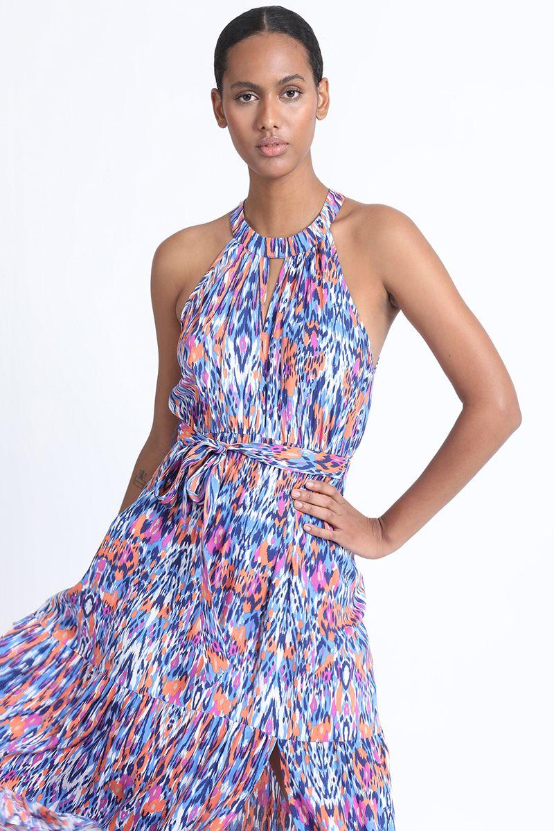 Vestido Maxi Halter Estampado Azul Liola-0