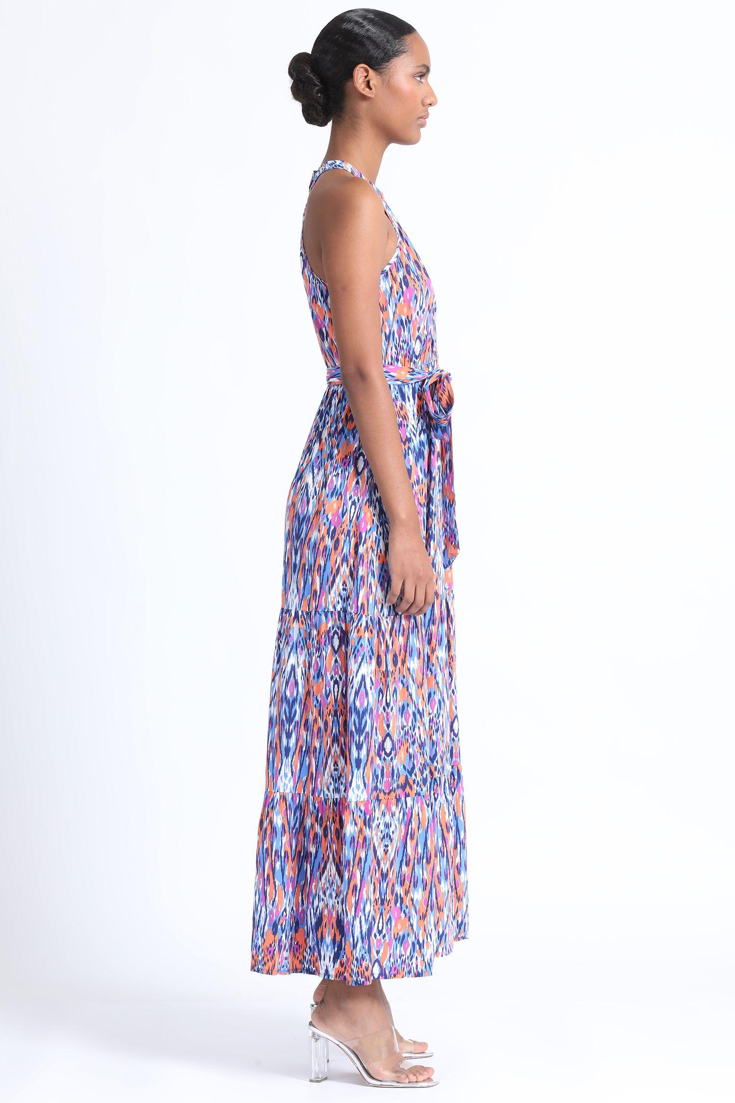 Vestido Maxi Halter Estampado Azul Liola-3