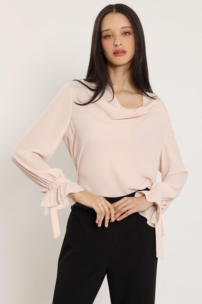 Blusa drapeada, puño fantasia, rosa Liola-2