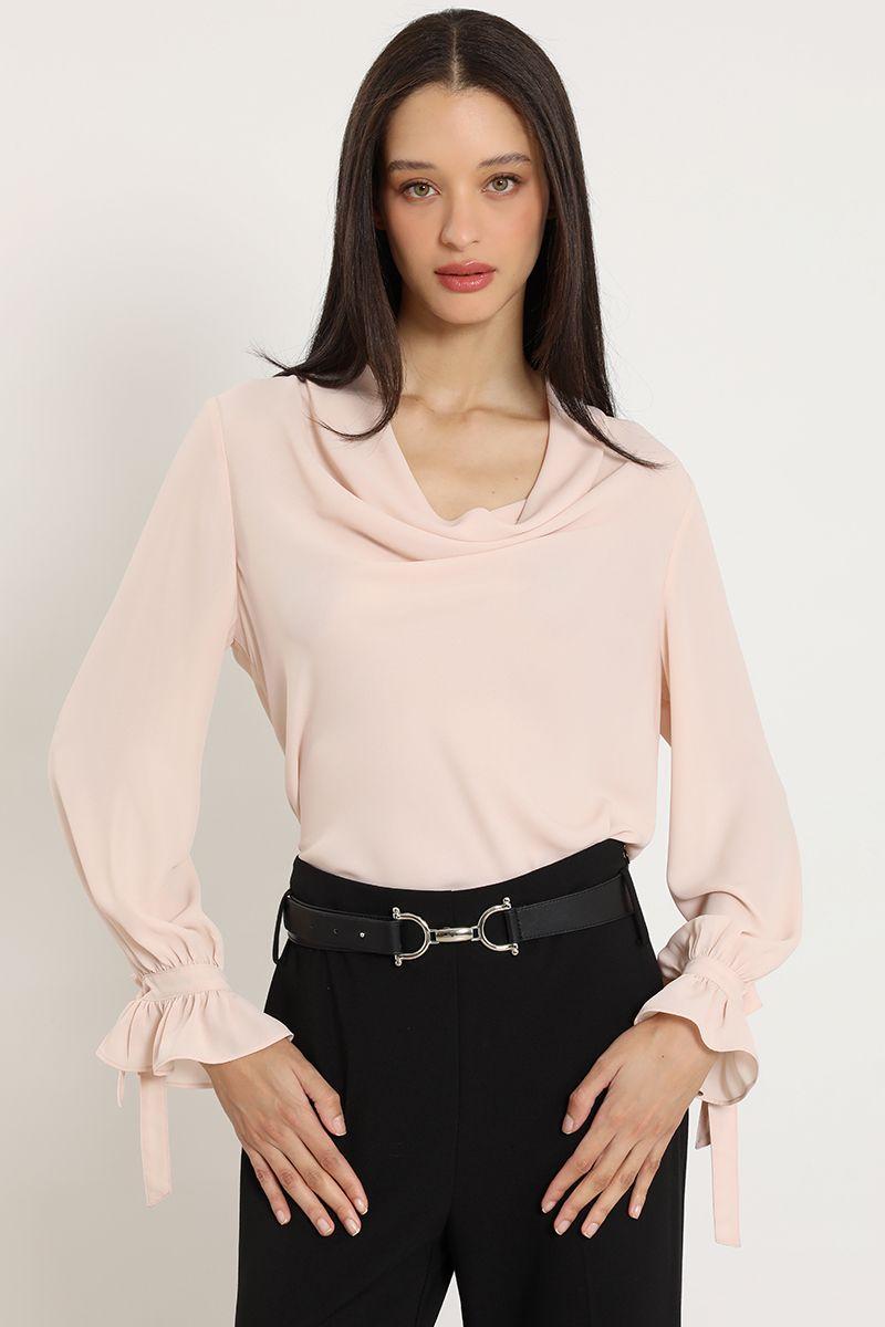 Blusa drapeada, puño fantasia, rosa Liola-5