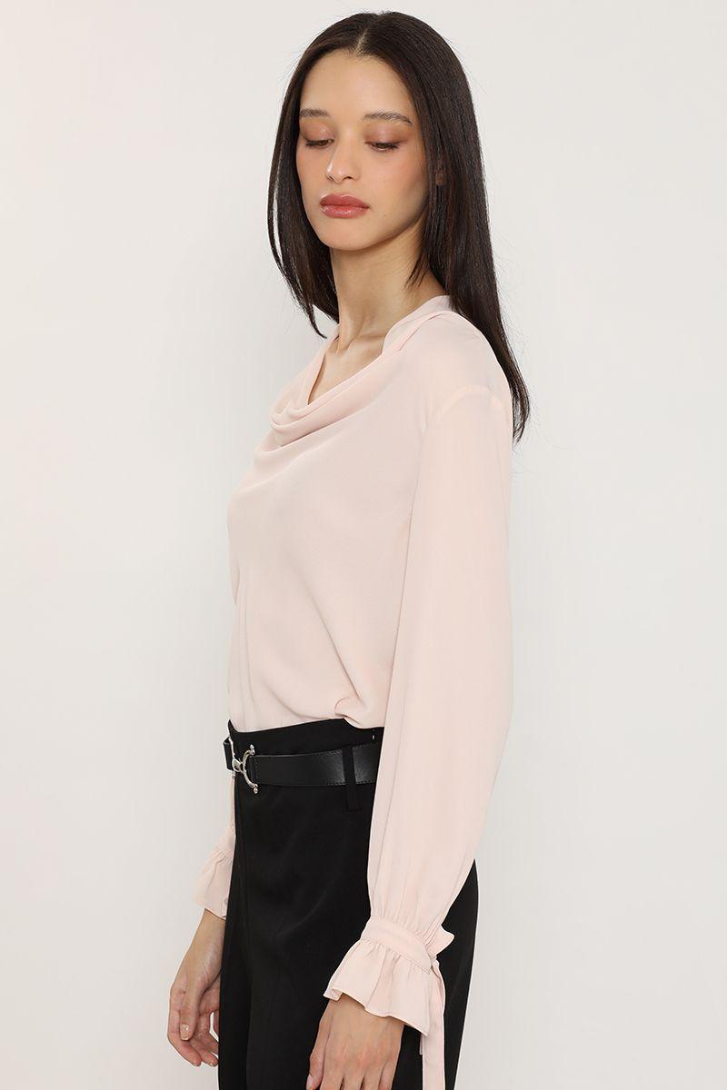 Blusa drapeada, puño fantasia, rosa Liola-6