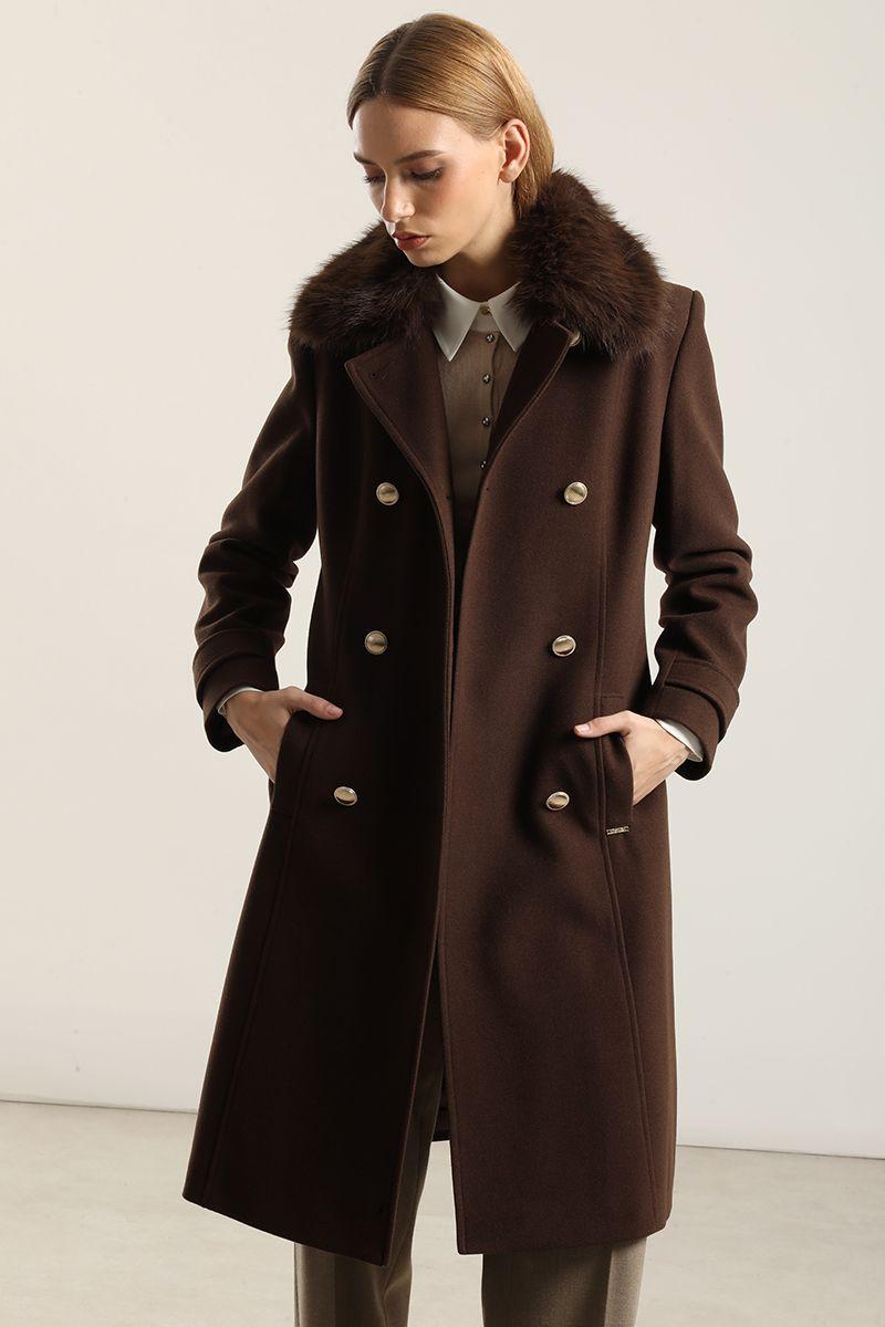 Abrigo Cuello Piel, Muflon Chocolate Liola-0