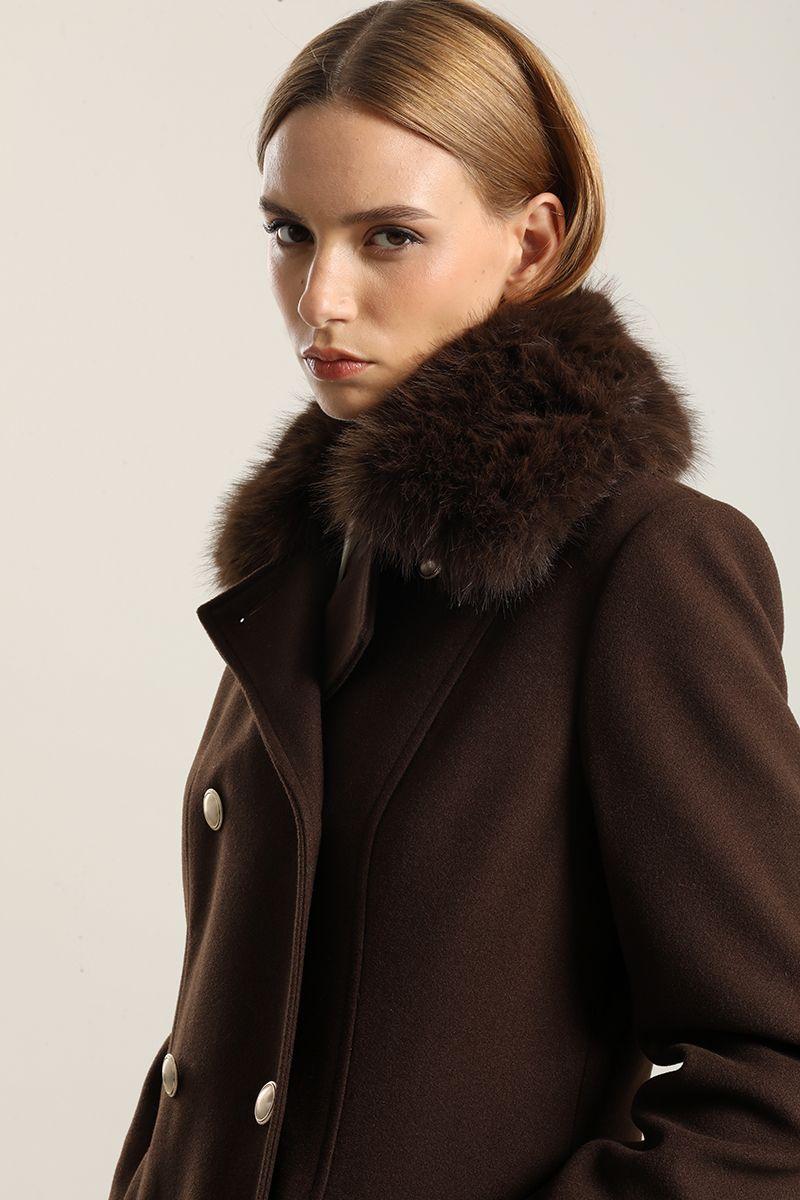 Abrigo Cuello Piel, Muflon Chocolate Liola-1