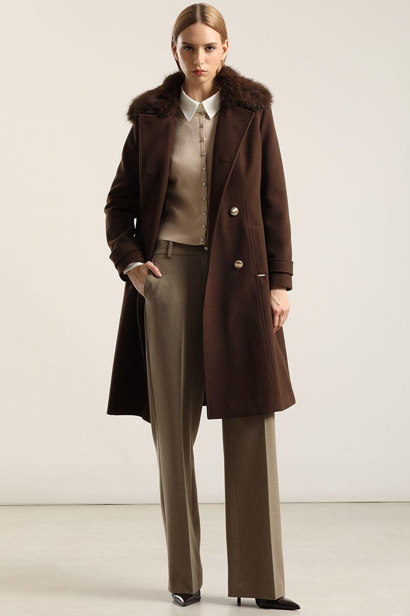 Abrigo Cuello Piel, Muflon Chocolate Liola-2