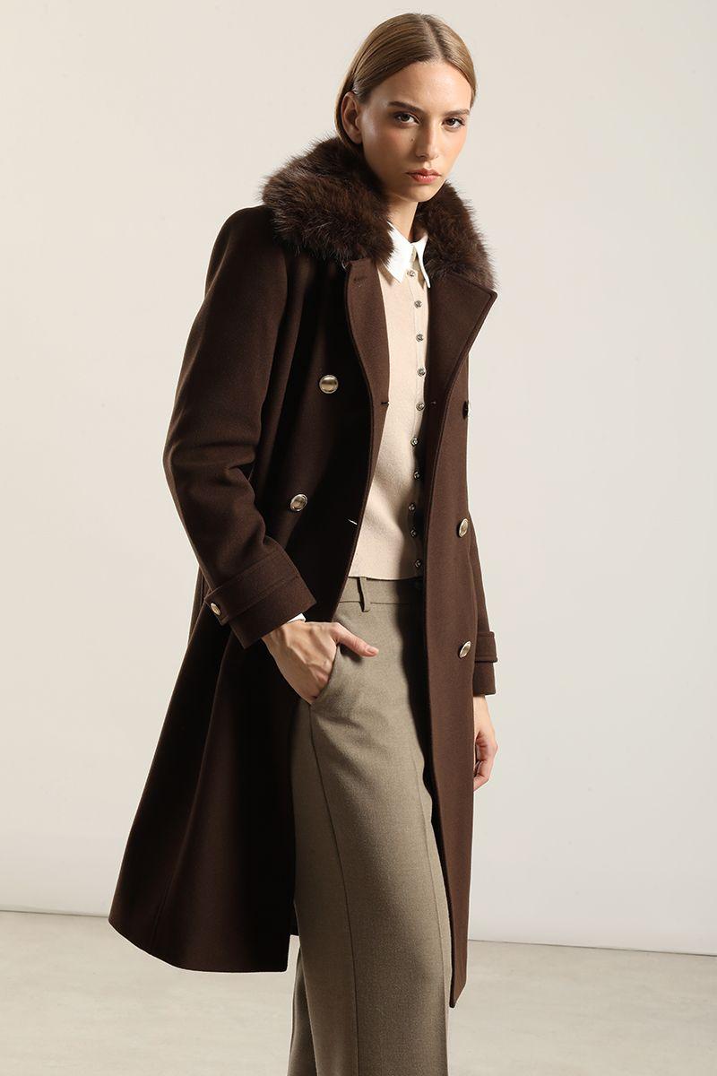 Abrigo Cuello Piel, Muflon Chocolate Liola-3