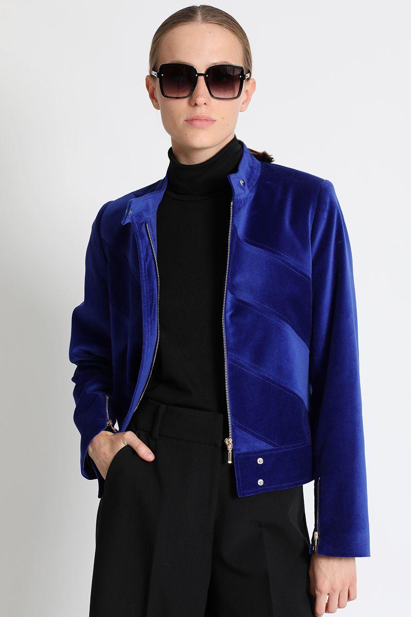 Chaqueta Entallada Terciopelo Azul Liola-2