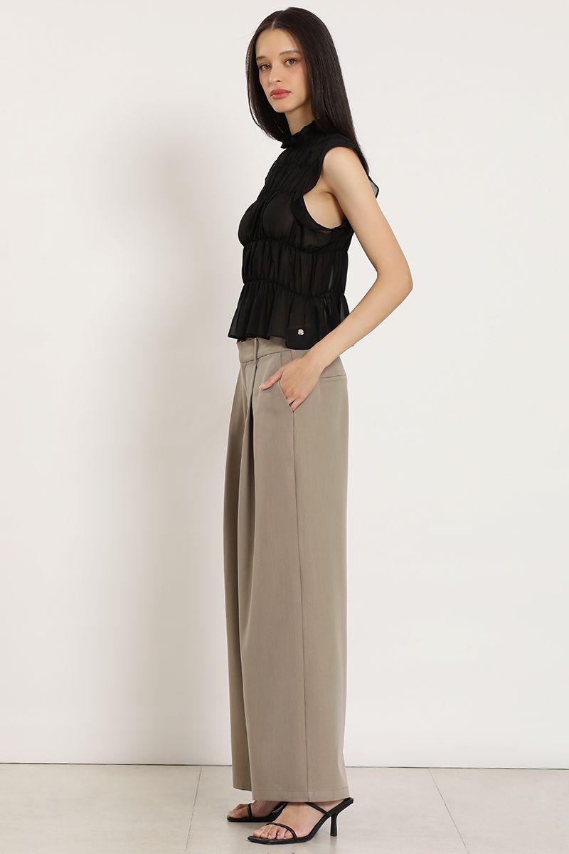 Pantalon ancho con pinzas, topo Liola-3