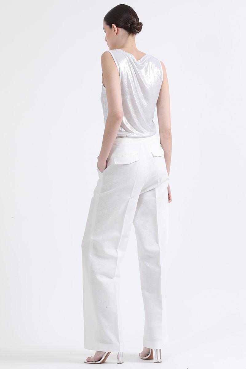Pantalon Recto, Tiro Alto, Lino Algodón, Crudo Liola-5