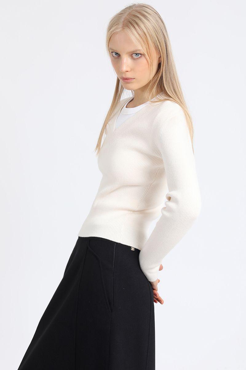 Sweater Basico Tejido Punto, Crudo Liola-2