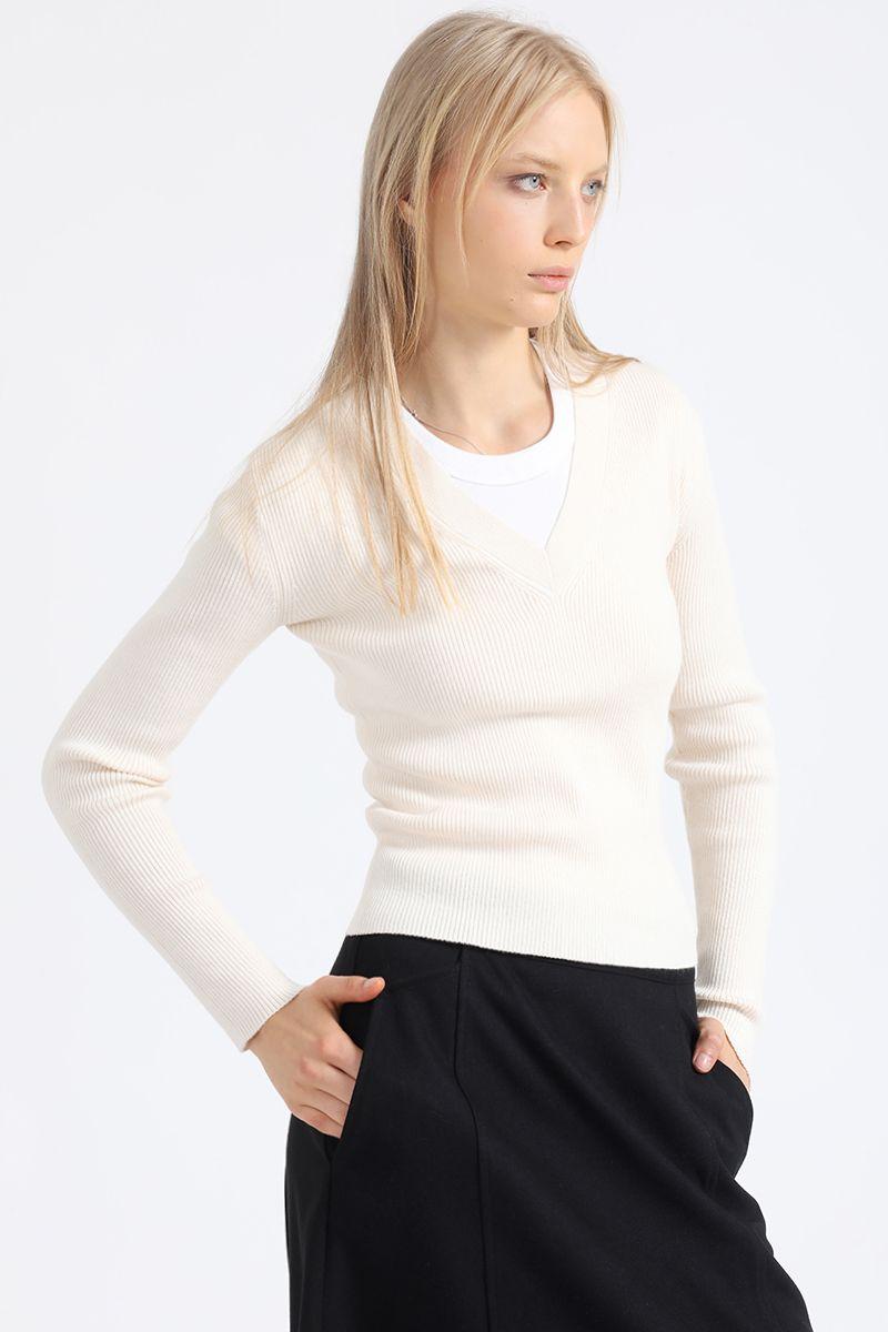 Sweater Basico Tejido Punto, Crudo Liola-3