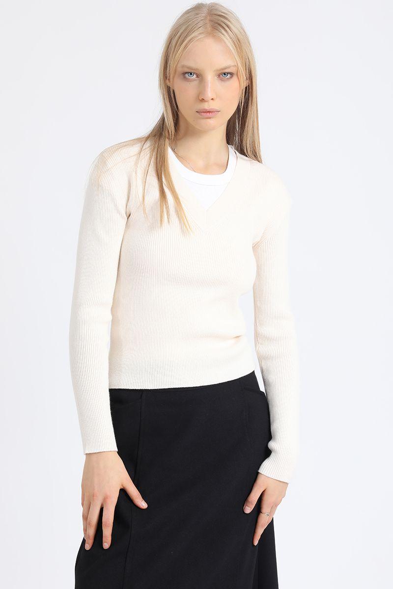 Sweater Basico Tejido Punto, Crudo Liola-4