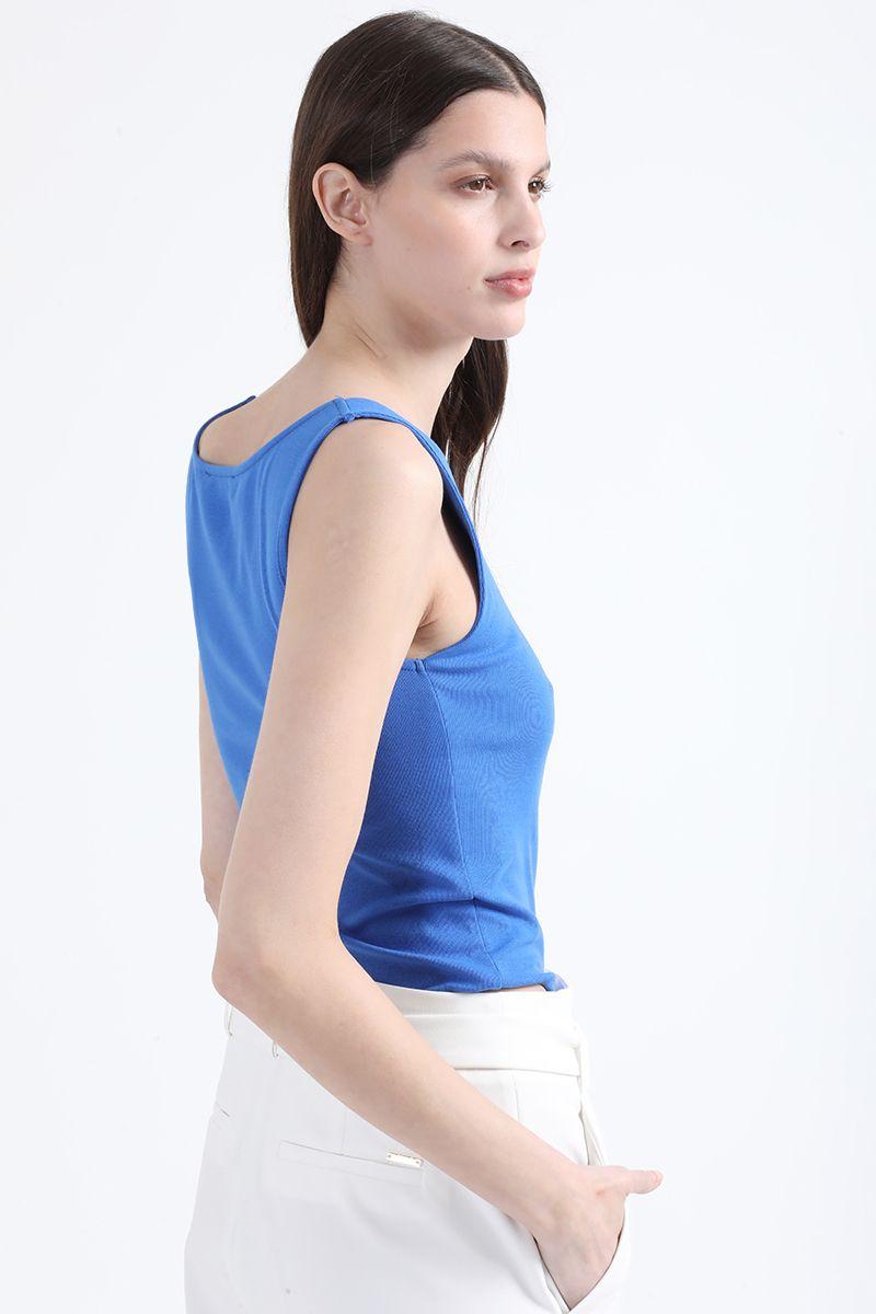 Polera Algodón Spandex Escote Asimetrico, Azulino Liola-2