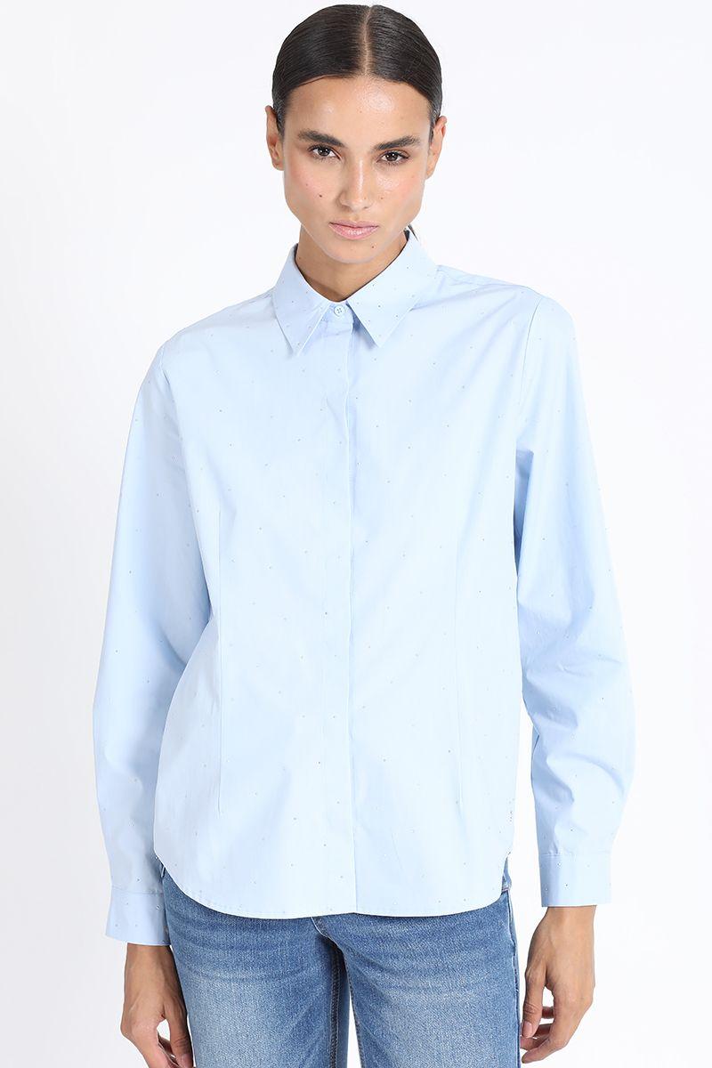 Camisa Poplin Con Strass, Celeste Liola-0