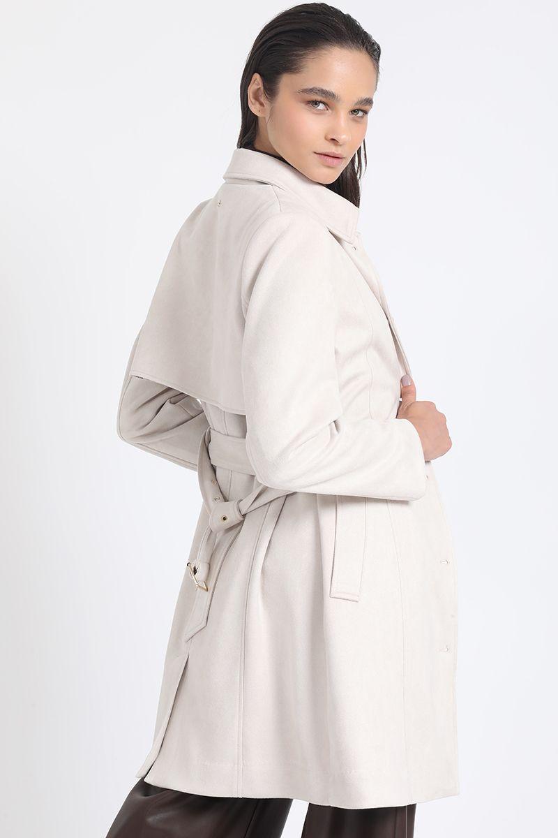 Trench Efecto Gamuza, Forro Estampado, Beige Liola-4