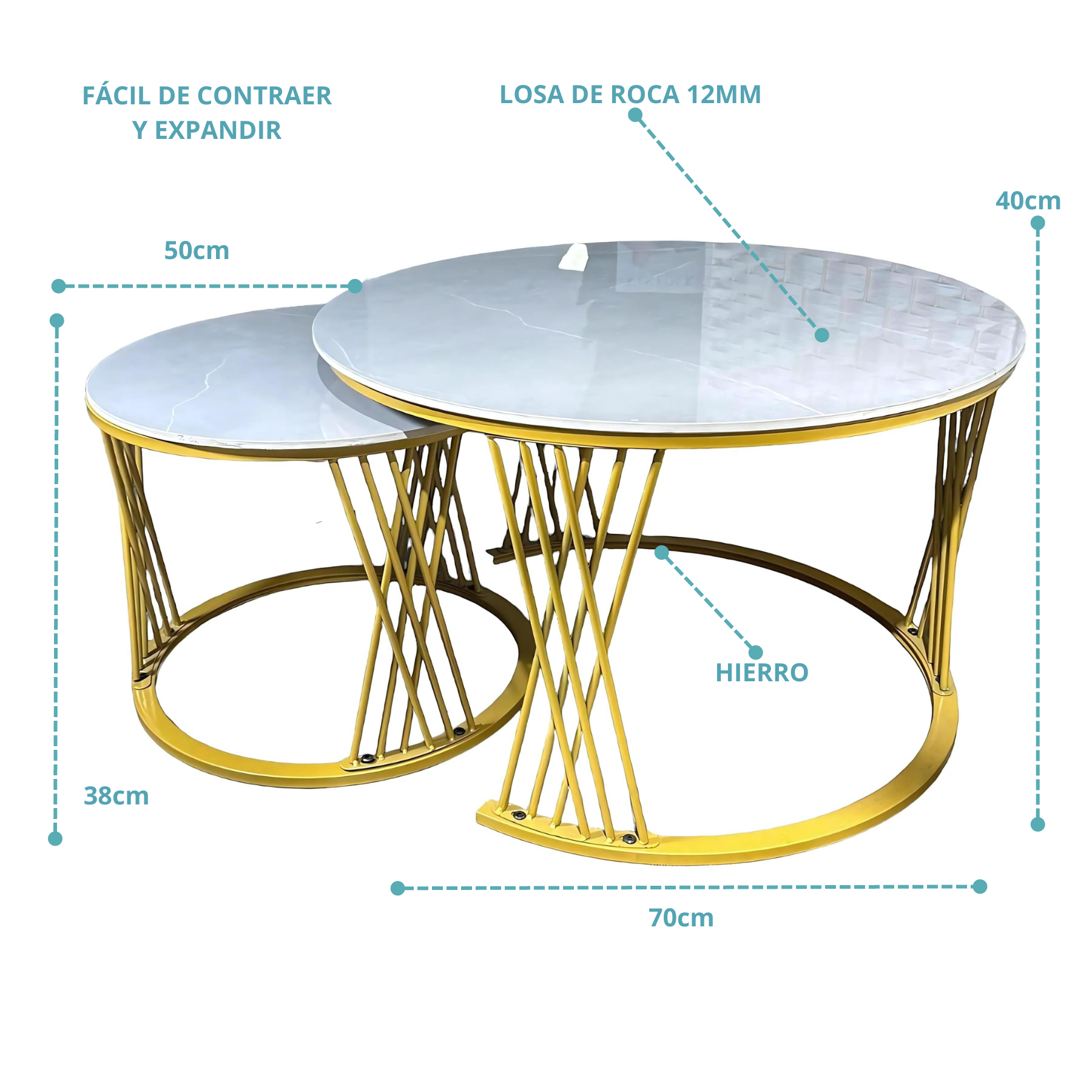 Mesa Tipo Nido Estilo Mármol en Losa de Roca 12mm 70x40 y 50x38-2