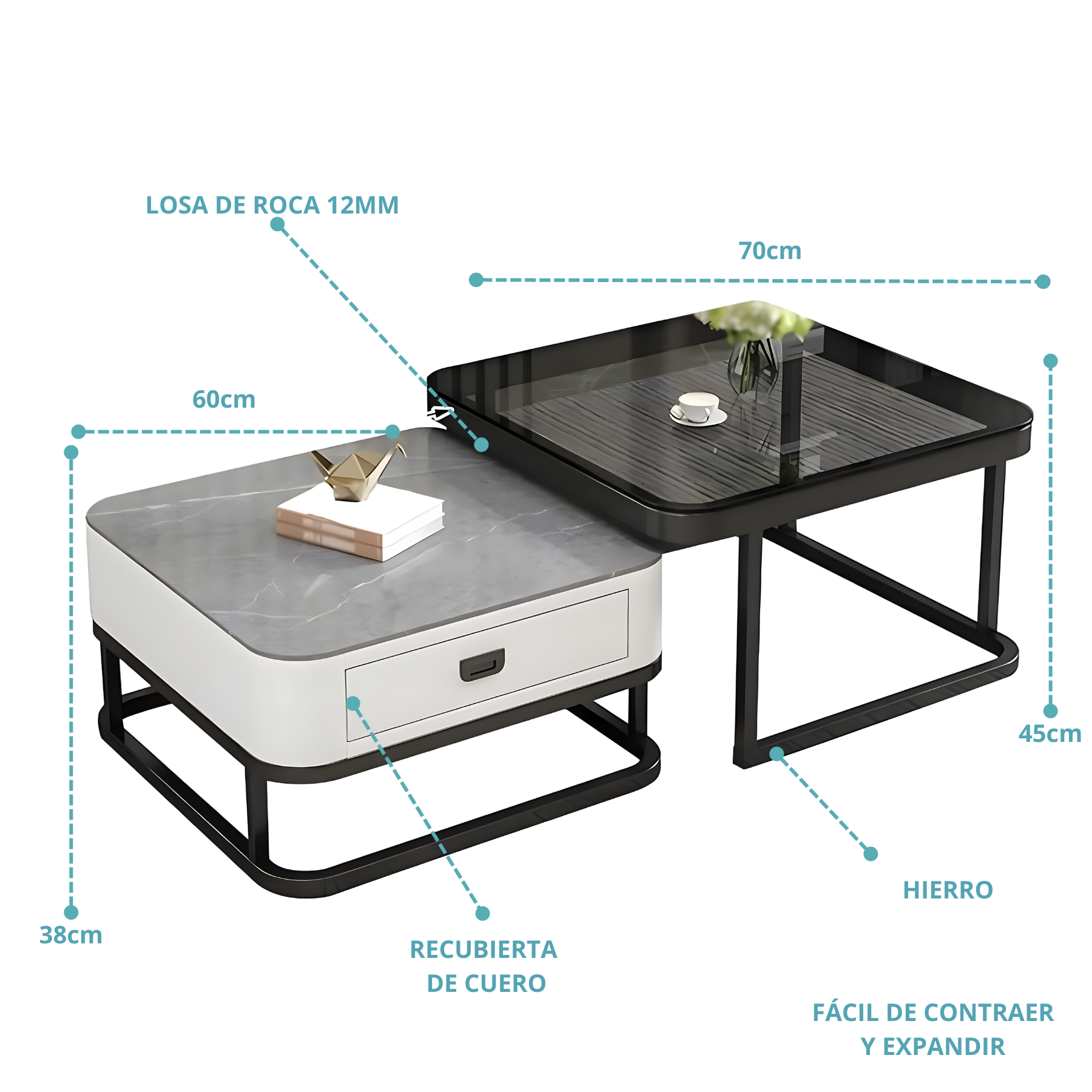Mesa De Centro Tipo Nido Con Recubrimiento En Cuero-2