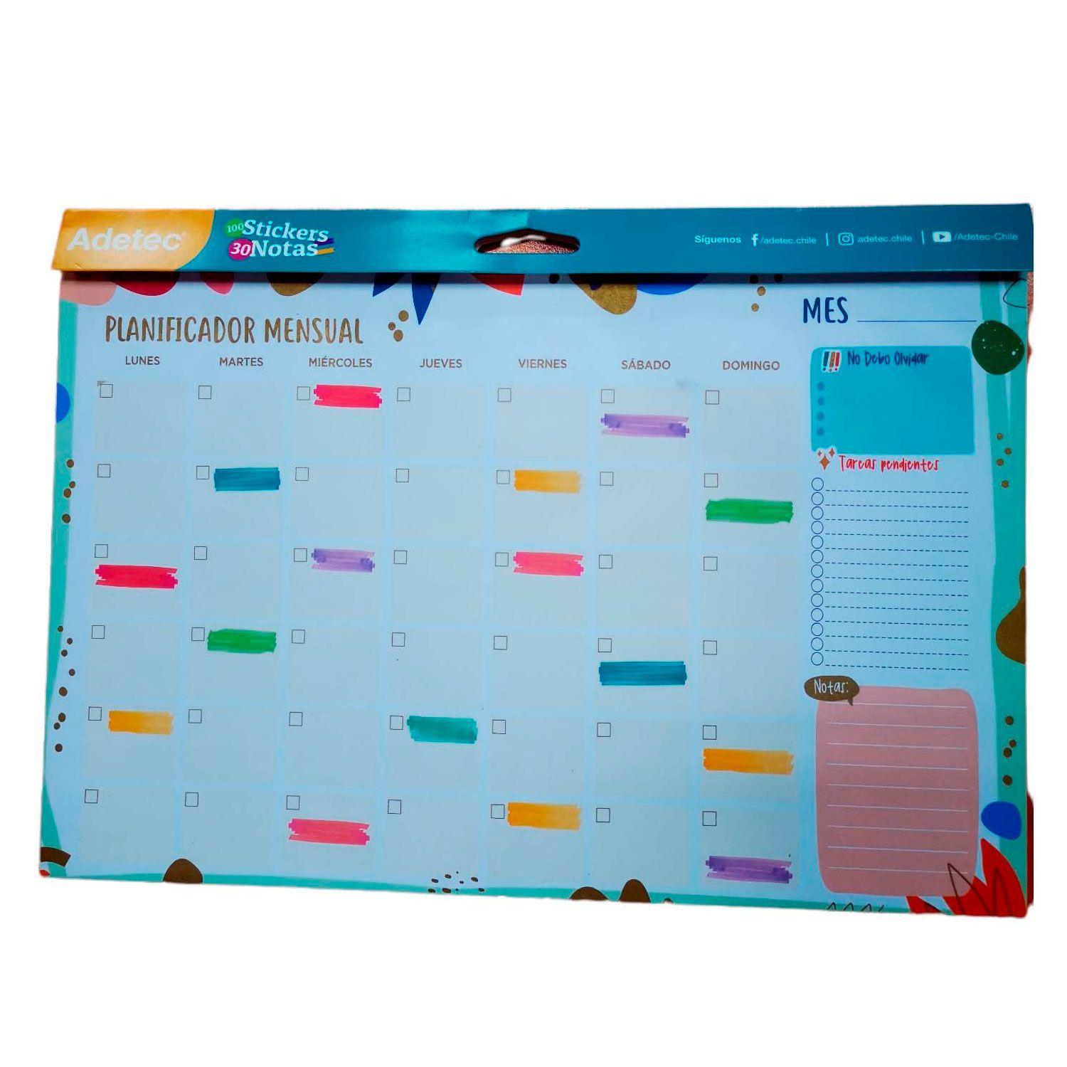 Calendario Planificador Mensual  30 Hojas + Stickers-0