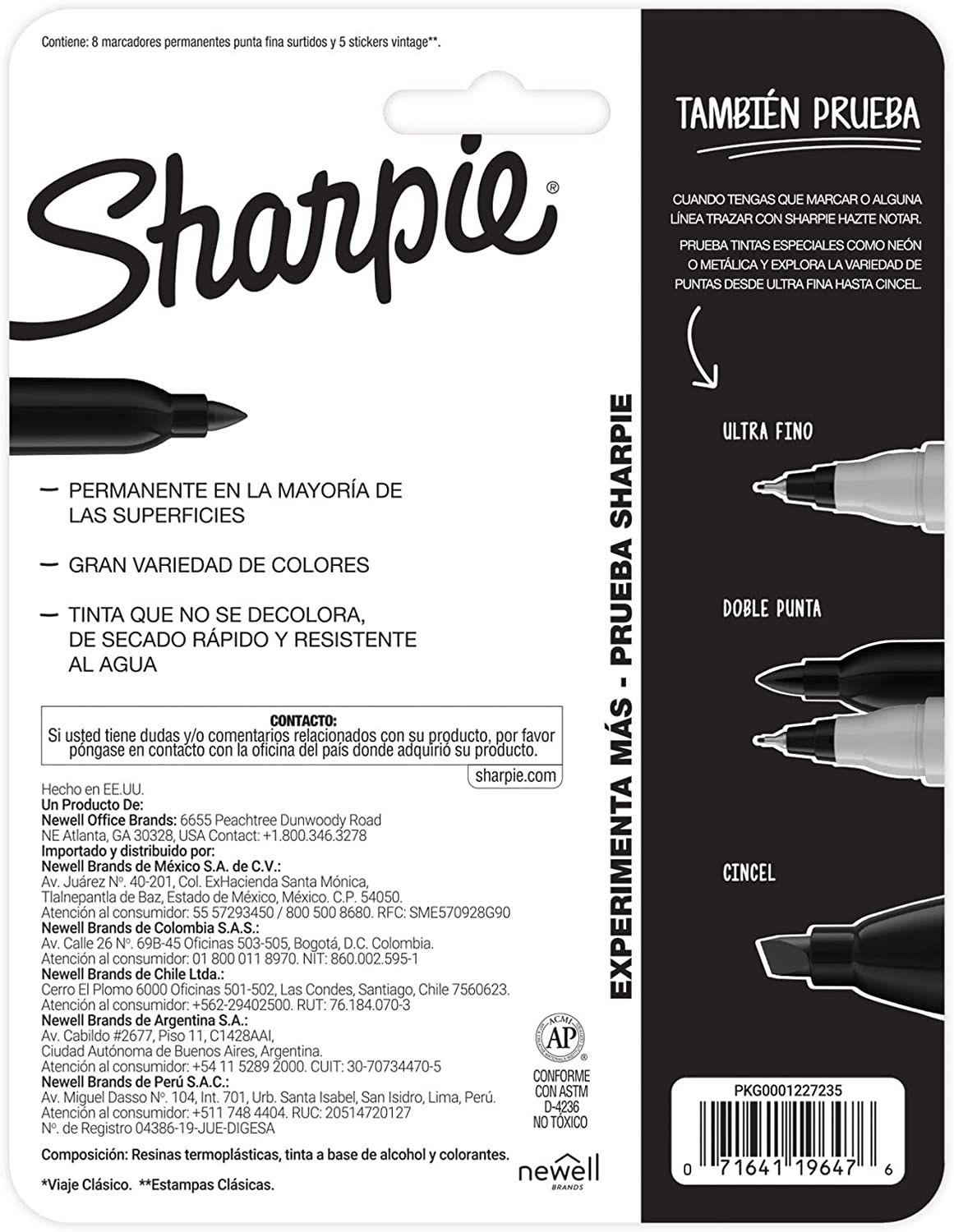 8 Plumones Marcador Permanente Sharpie Colores Vintage-1