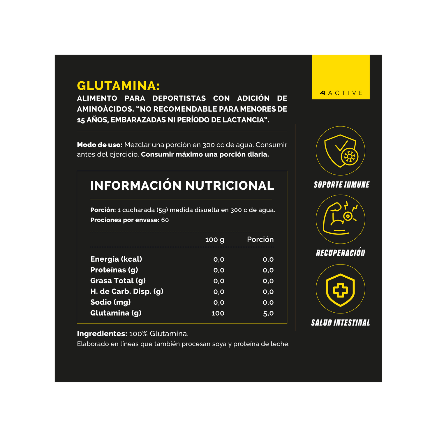 Glutamine 100% 4Active - 300 gramos-2