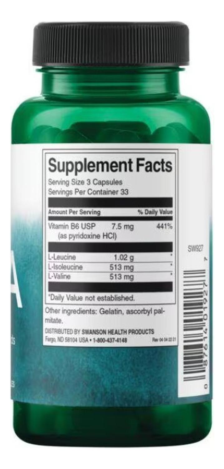 BCAA Branched-Chain Amino Acids - Fortified with Vitamin B6 100 Caps-2