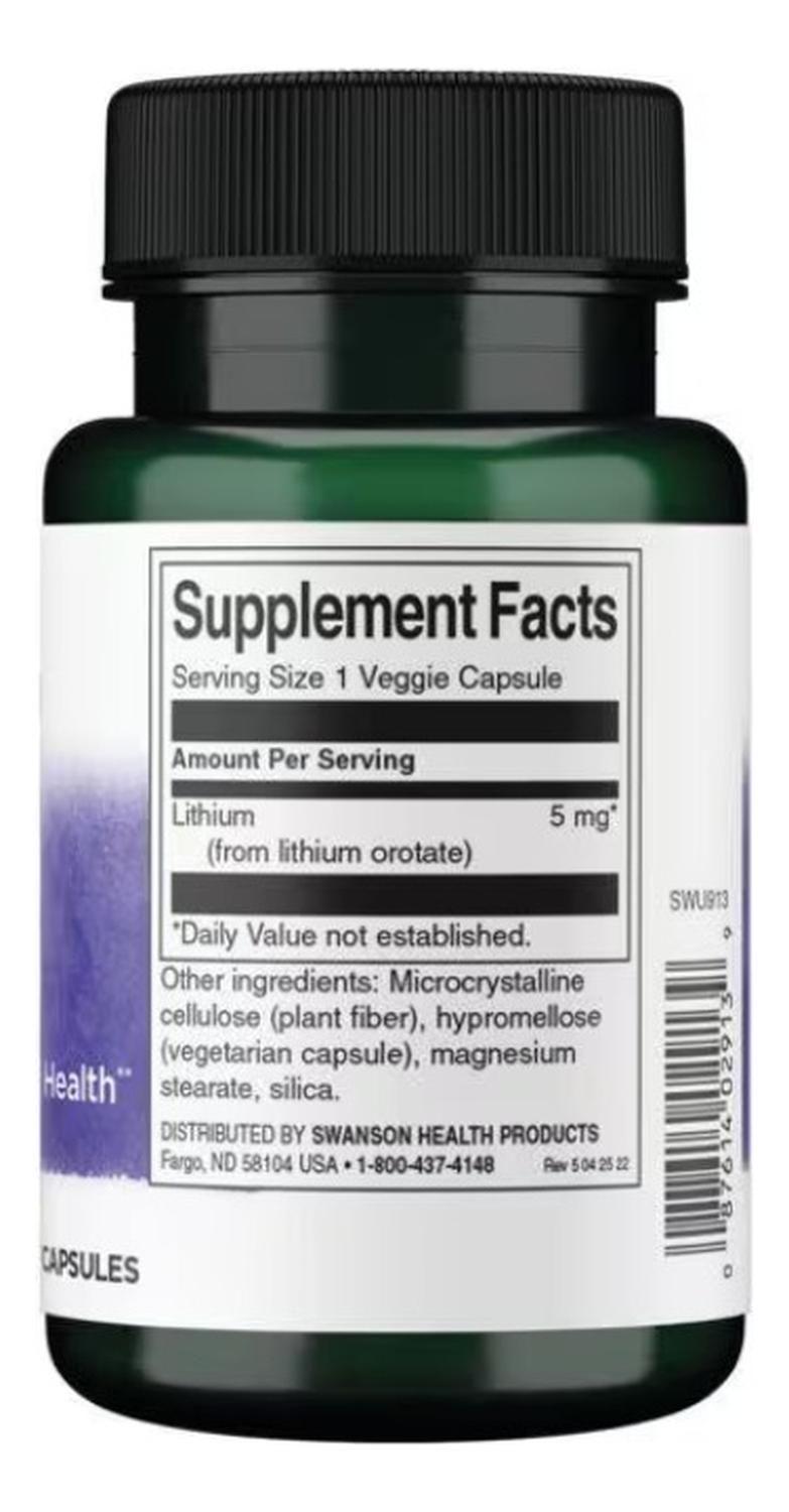Lithium Orotate Swanson 5 mg 60 Veg Caps-2