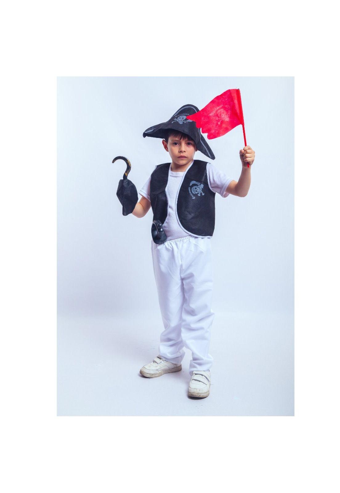 Set Accesorios Pirata Infantil Sombrero, Espada, Gancho, Chaleco, Bandera y Parche-2