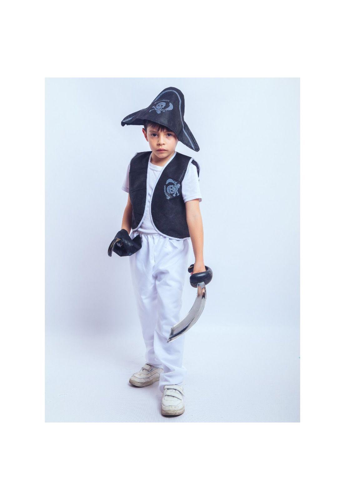 Set Accesorios Pirata Infantil Sombrero, Espada, Gancho, Chaleco, Bandera y Parche-3