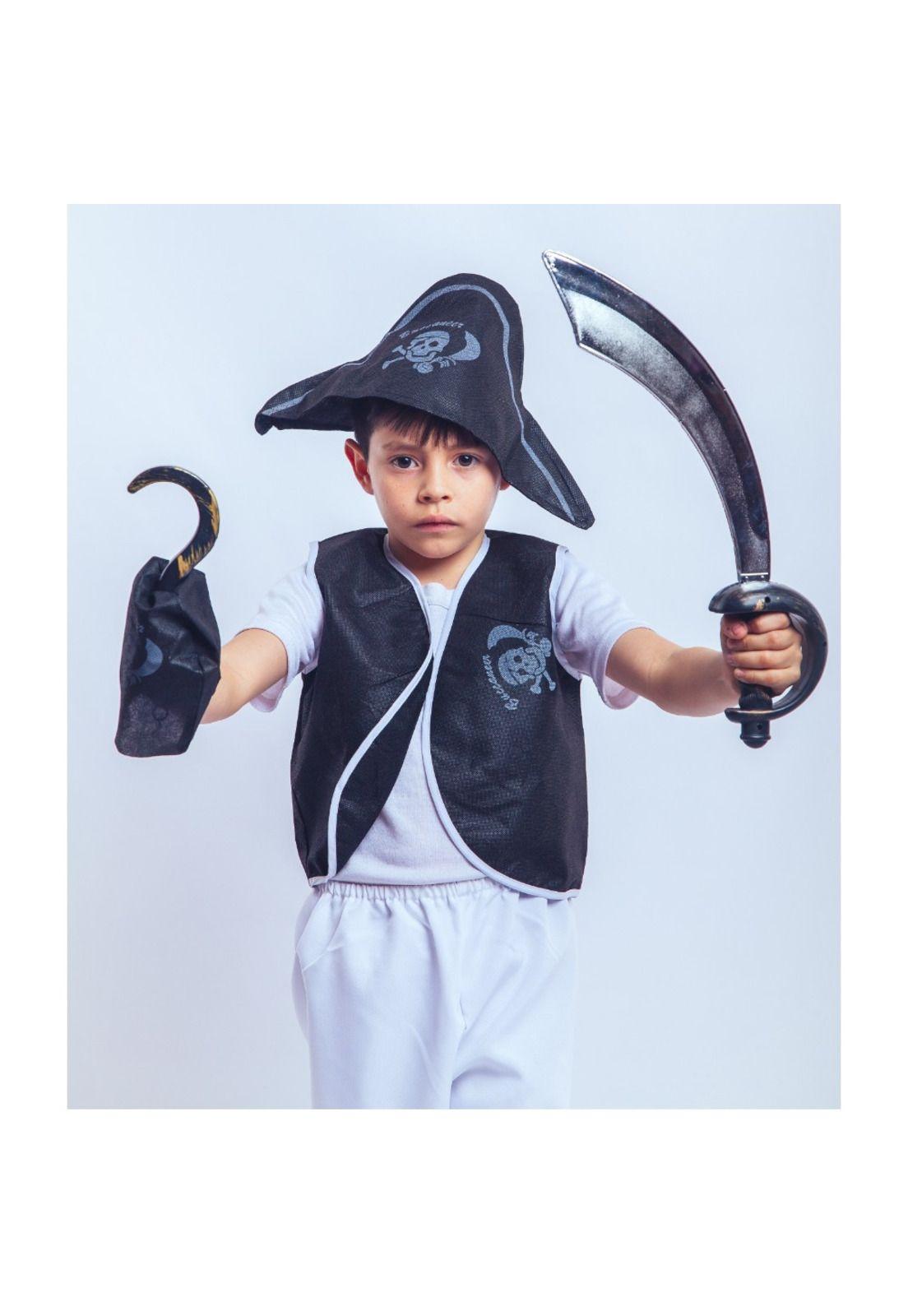 Set Accesorios Pirata Infantil Sombrero, Espada, Gancho, Chaleco, Bandera y Parche-4