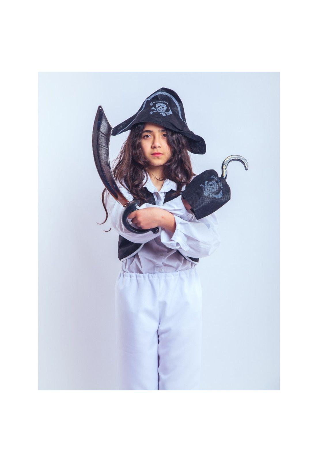 Set Accesorios Pirata Infantil Sombrero, Espada, Gancho, Chaleco, Bandera y Parche-5
