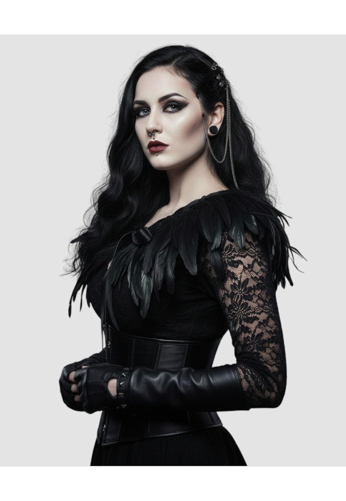 Capa Hombrera De Plumas Gótica Steampunk Halloween Disfraz-1