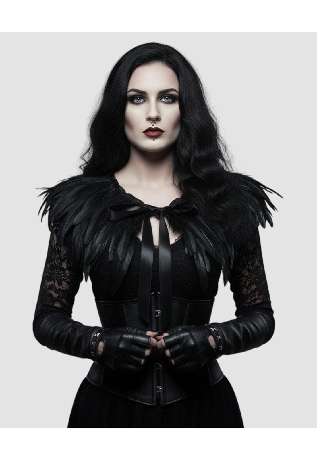 Capa Hombrera De Plumas Gótica Steampunk Halloween Disfraz-3