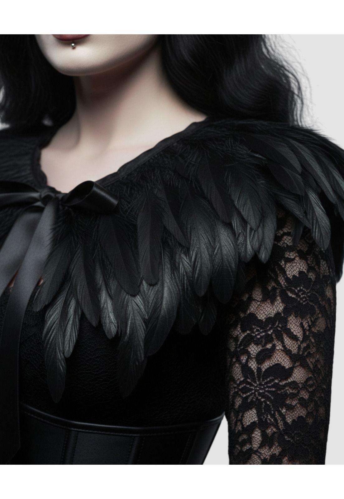 Capa Hombrera De Plumas Gótica Steampunk Halloween Disfraz-5