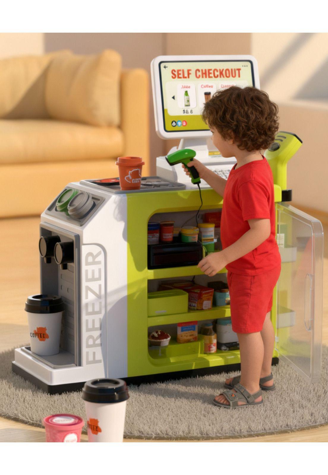 Mostrador supermercado café de juguete con escáner caja-3