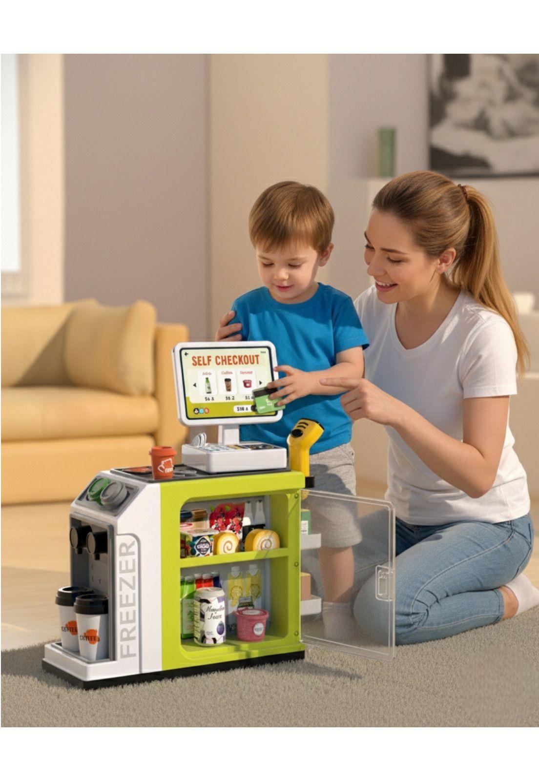 Mostrador supermercado café de juguete con escáner caja-5