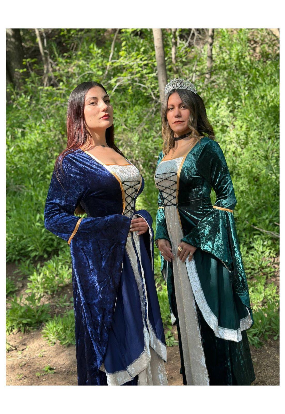 Disfraz Medieval Renacentista para Mujer  Vestido Largo con Cordones Gótico-2