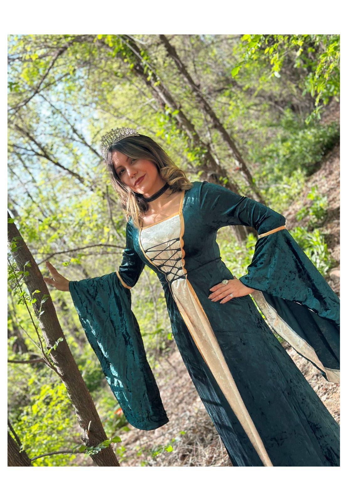 Disfraz Medieval Renacentista para Mujer  Vestido Largo con Cordones Gótico-4